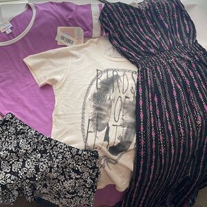 Fun Bundle 4 Pieces: Maxi Dress, Shirt Dress, Shorts, T-Shirt